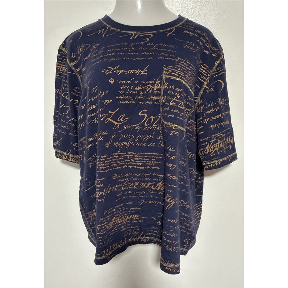 Carol Little Top Blouse Shirt Blue Pullover Short Sleeve Crewneck Artsy Boho 2X